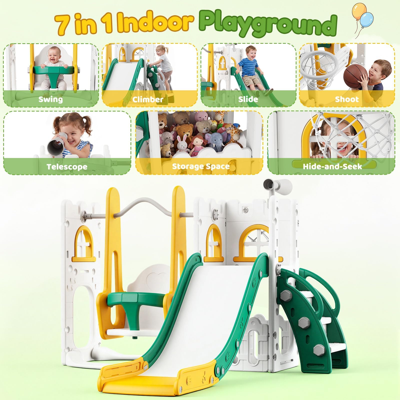 Juego de tobogán y columpio 7  - Kids Outdoor Slide Set reseña y precio