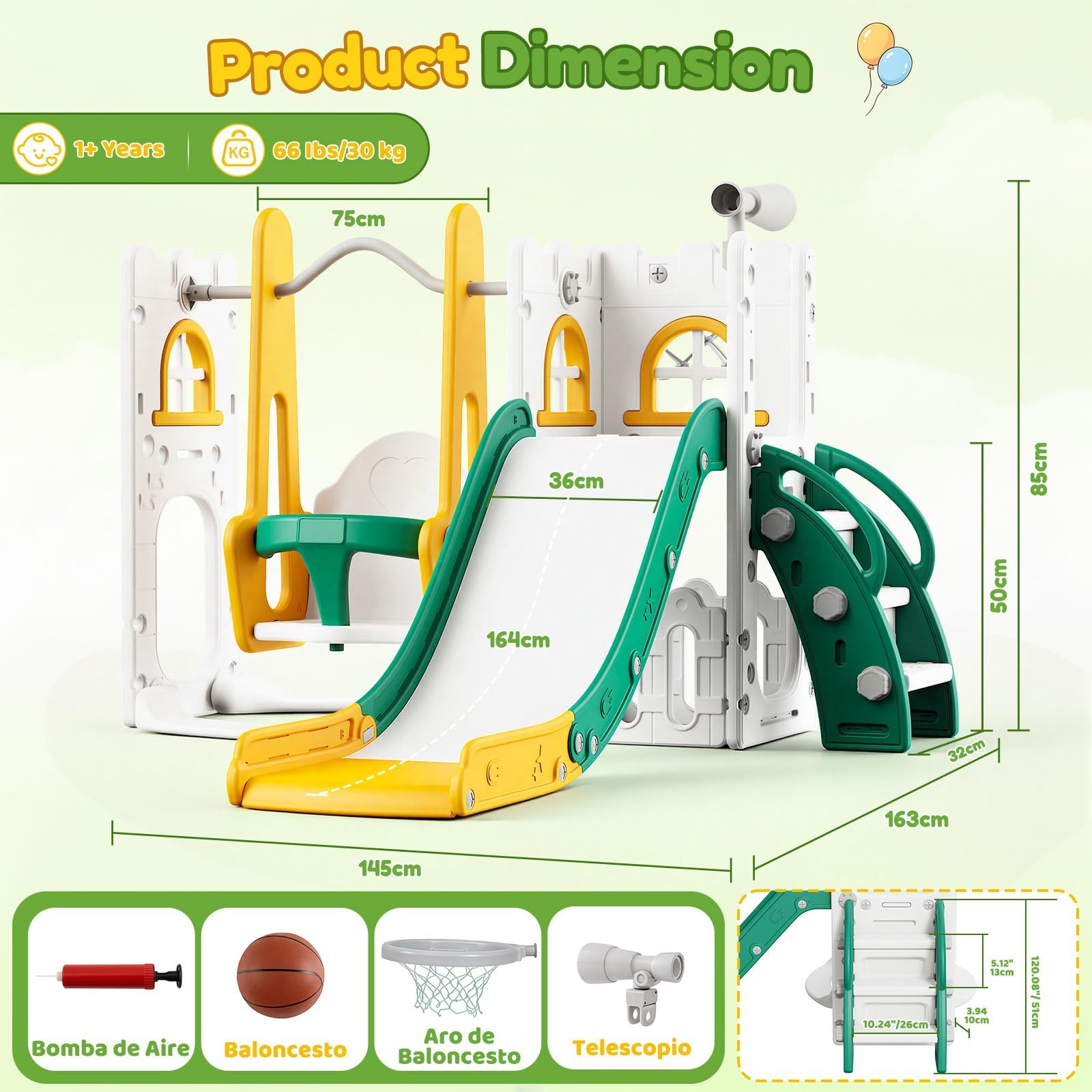Juego de tobogán y columpio 7  - Kids Outdoor Slide Set reseña y precio